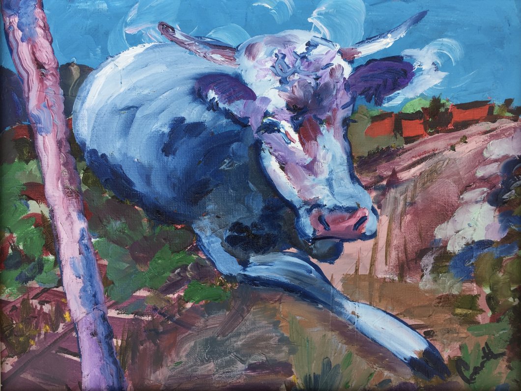 1060x796 Holy Moly Its A Blue Cow! Garth Bayley Art - Blue Cow Painting