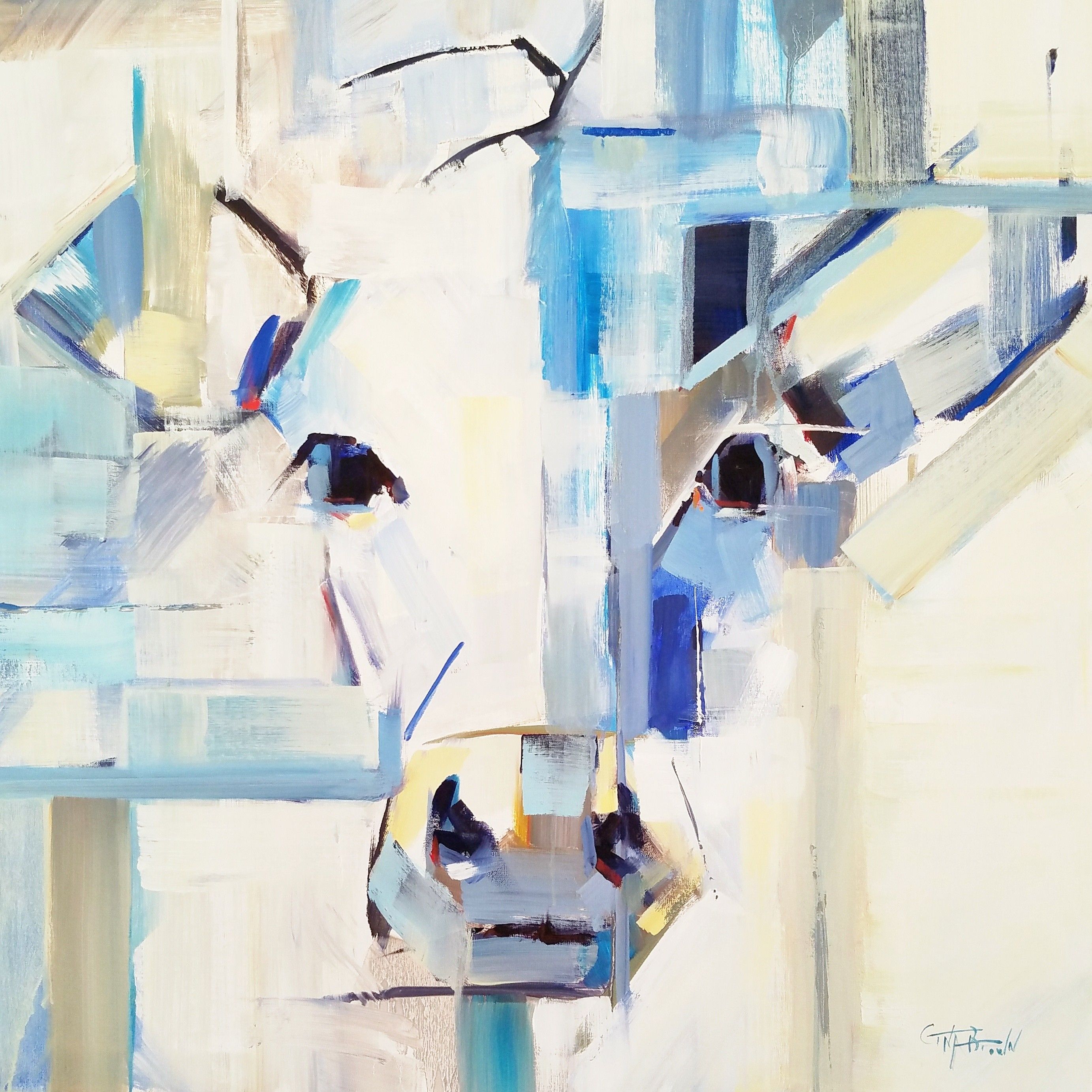 2765x2765 How Now, Blue Cow Abstract Original Oil Painting By Alabama - Blue Cow Painting