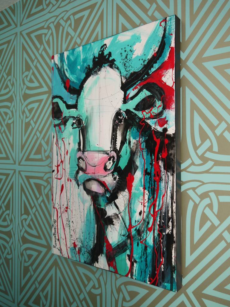 770x1027 Saatchi Art Funky Blue Cow Painting By Irina Rumyantseva - Blue Cow Painting