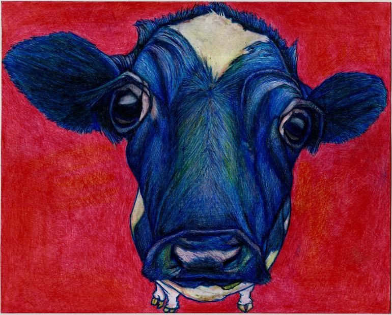770x620 Saatchi Art The Blue Cow Drawing By Dion Hitchings - Blue Cow Painting