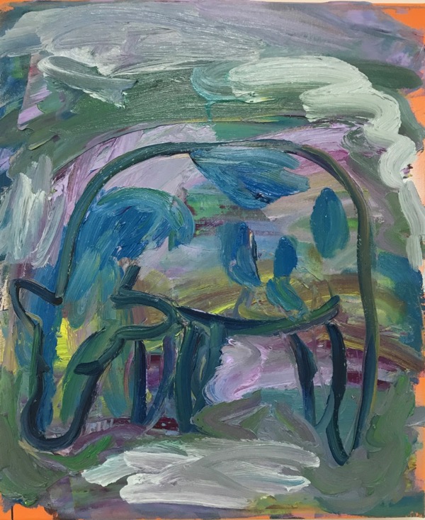 600x734 The Blue Cow Jcg - Blue Cow Painting