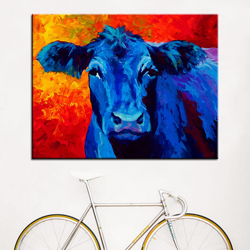 850x850 Size Printing Oil Painting Blue Cow Wall Painting - Blue Cow Painting