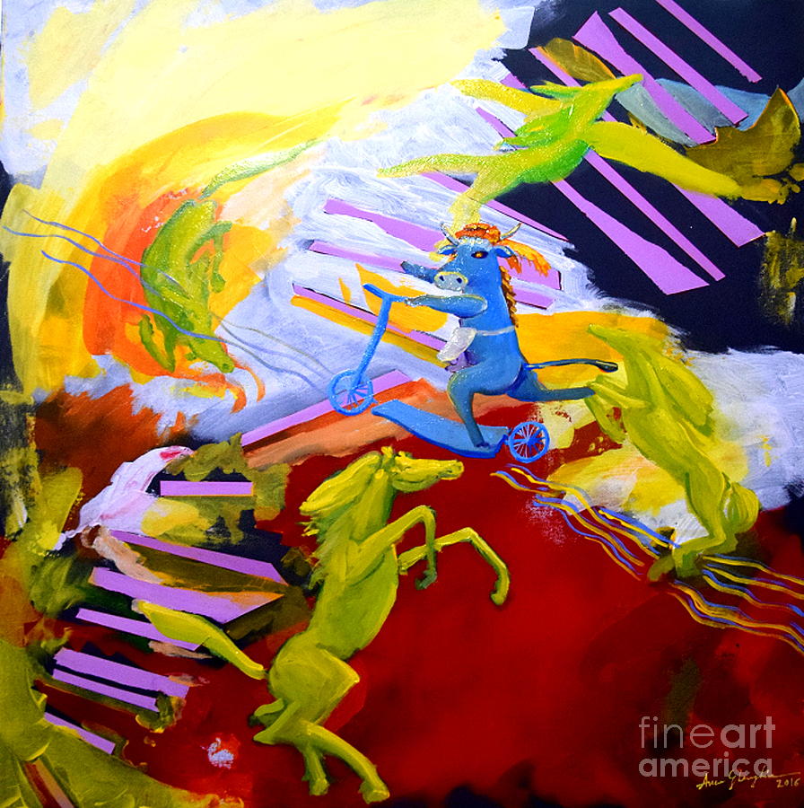 896x900 Blue Cow Painting By Anca Gheorghiu - Blue Cow Painting