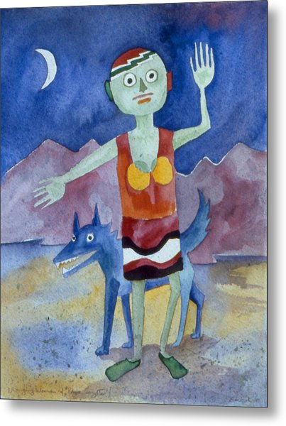 403x600 Changing Woman And Blue Coyote Painting By Sandy Eastoak - Blue Coyote Painting