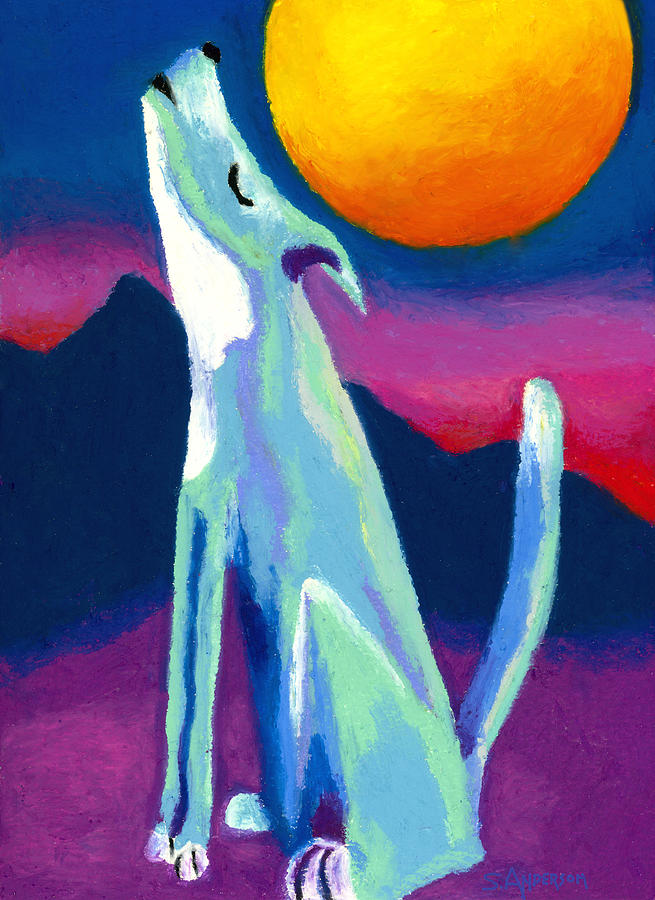 655x900 Coyote Azul Painting By Stephen Anderson - Blue Coyote Painting