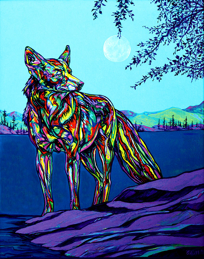 709x900 Coyote Painting By Derrick Higgins - Blue Coyote Painting