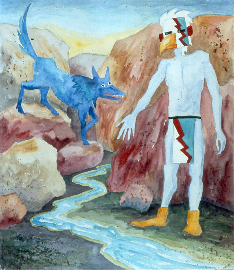 780x900 Eagle Man And Blue Coyote Painting By Sandy Eastoak - Blue Coyote Painting