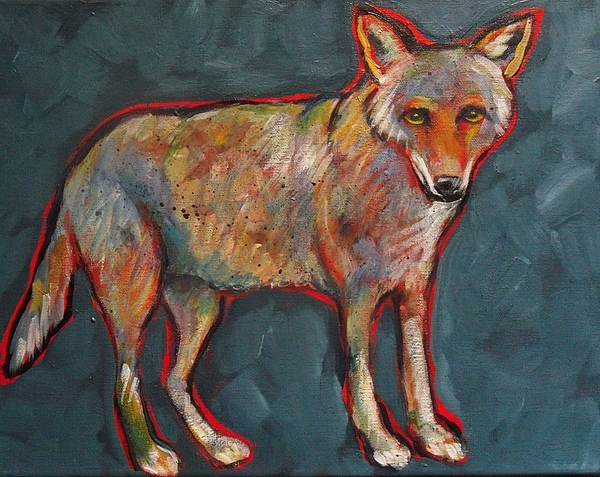 600x477 Blue Coyote Santa Fe Style Painting By Carol Suzanne Niebuhr - Blue Coyote Painting