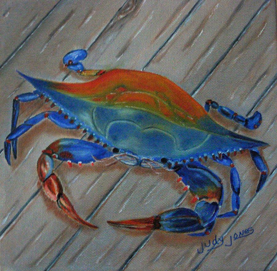 900x881 Blue Crab On The Dock Painting By Judy Jones - Blue Crab Painting