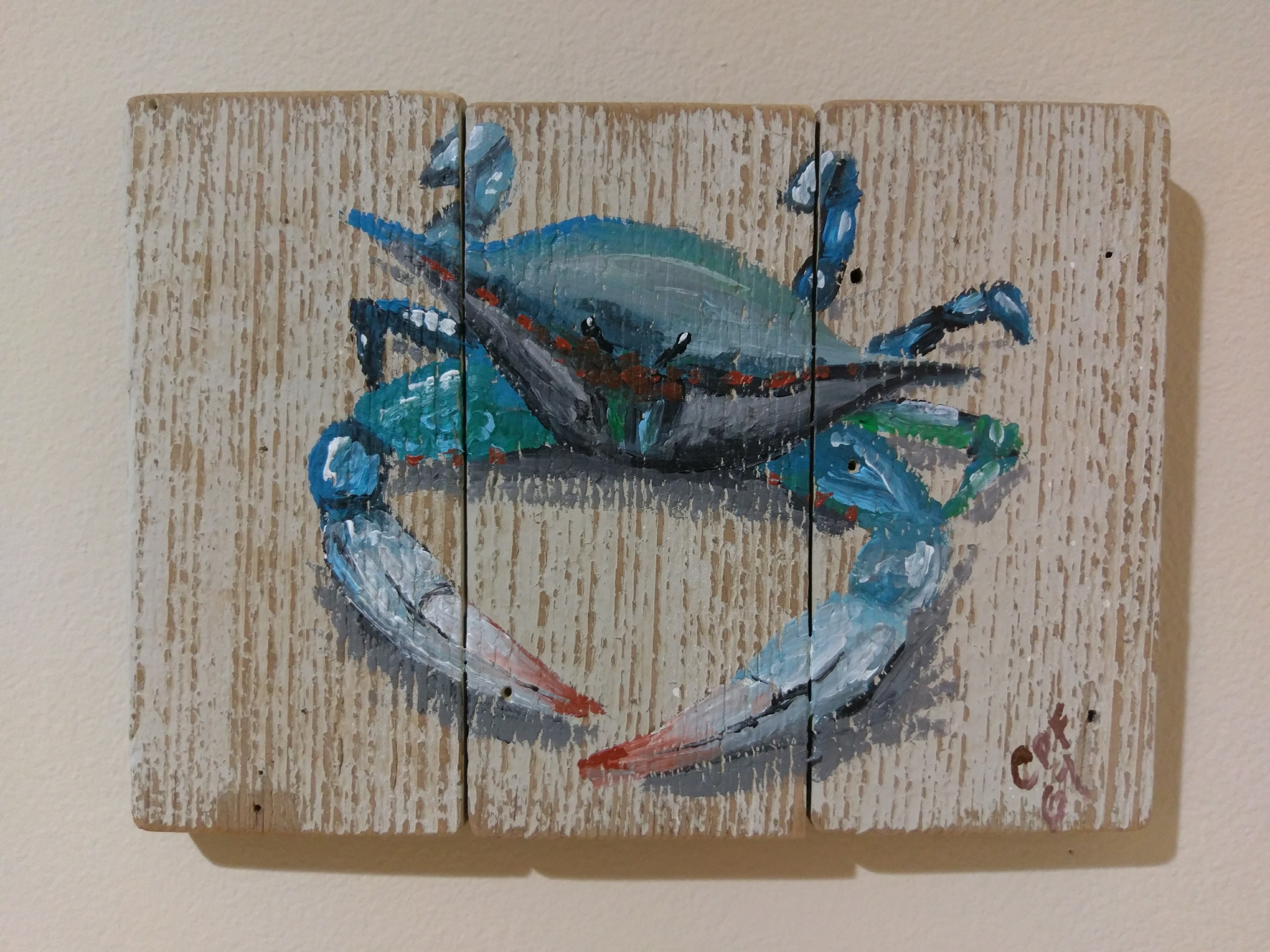 4000x3000 Crab Painting On Reclaimed Wood C. P. F. Paintings - Blue Crab Painting