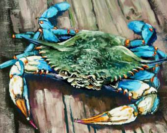 340x270 Louisiana Blue Crab On Dock New Orleans Seafood Painting - Blue Crab Painting