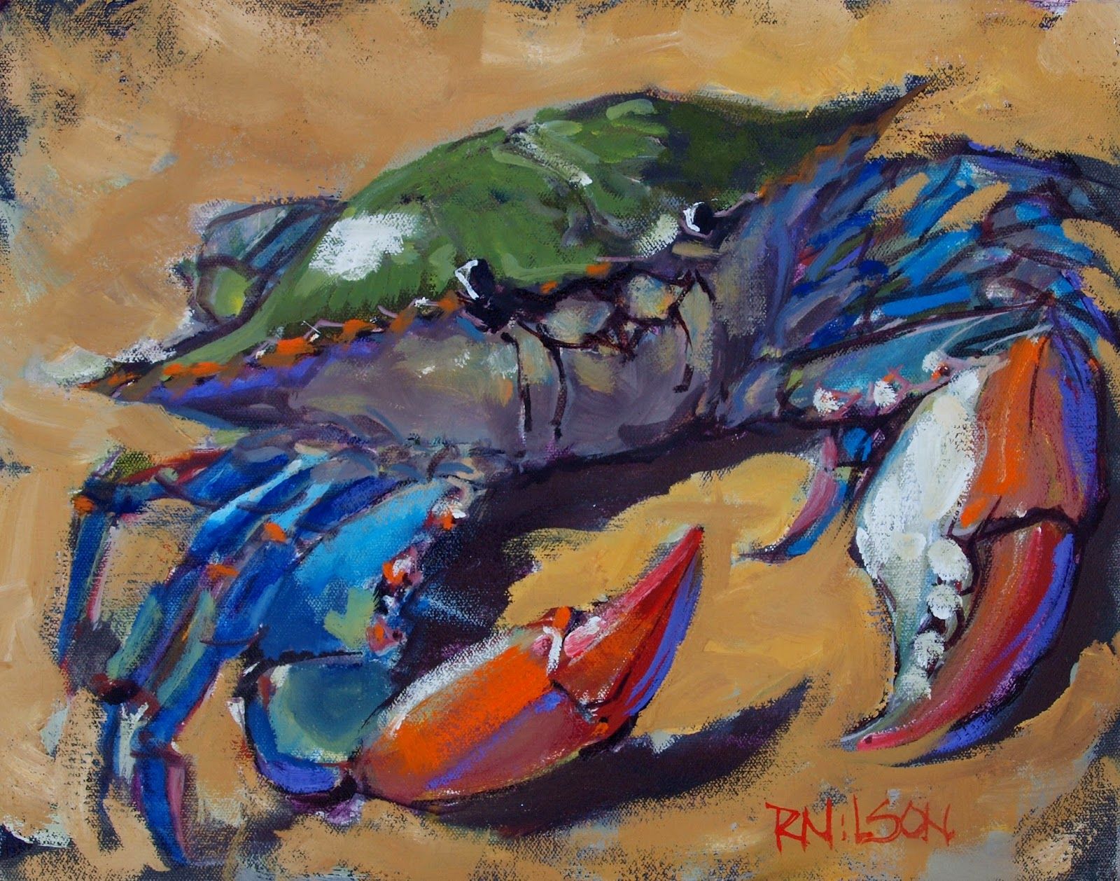 1600x1258 Rick Nilson's Paintings Blue Crab With Purple (Sold) Bleach - Blue Crab Painting