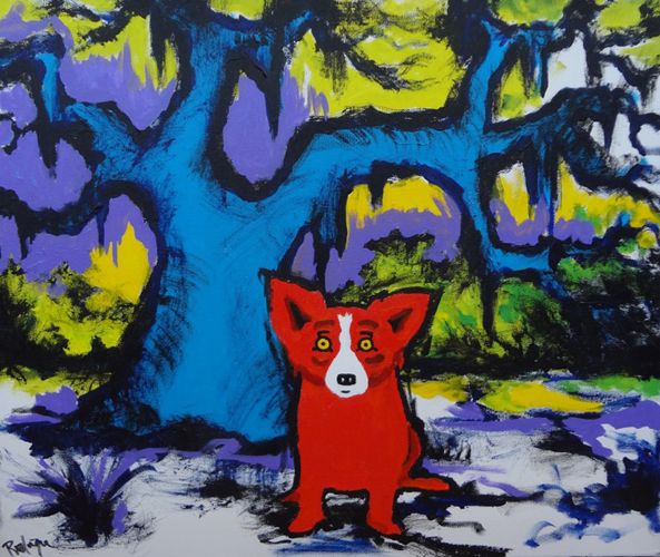 593x500 Pictures Of George Rodrigue Paintings With Trees 2009 By - Blue Dog Original Painting