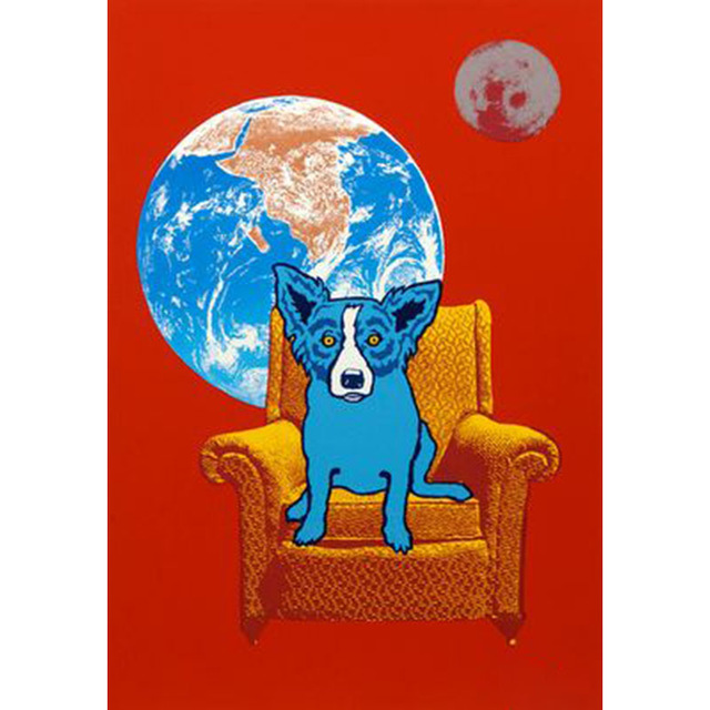 640x640 Hand Painted Cute Blue Dog Painting Abstract Modern Home Decor - Blue Dog Painting