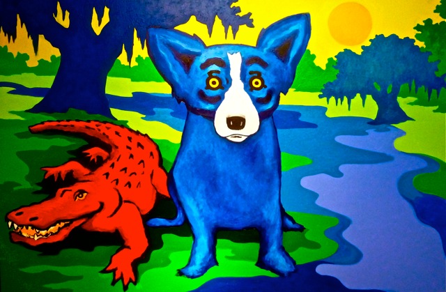640x419 Musings Ofnrtist's Wife Blue Dogsnd Cajuns On The River - Blue Dog Painting