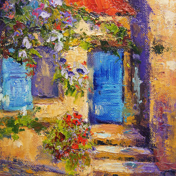 354x354 Oil Painting, Provence Landscape Painting From Artbymarion - Blue Door Painting