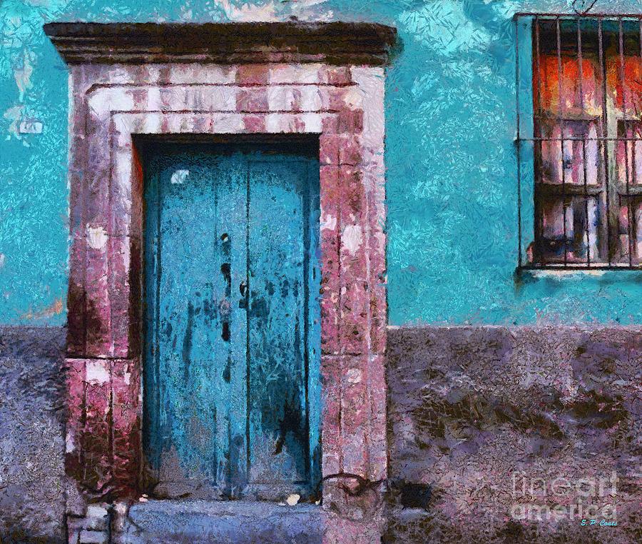 900x762 Blue Door Painting By Elizabeth Coats - Blue Door Painting