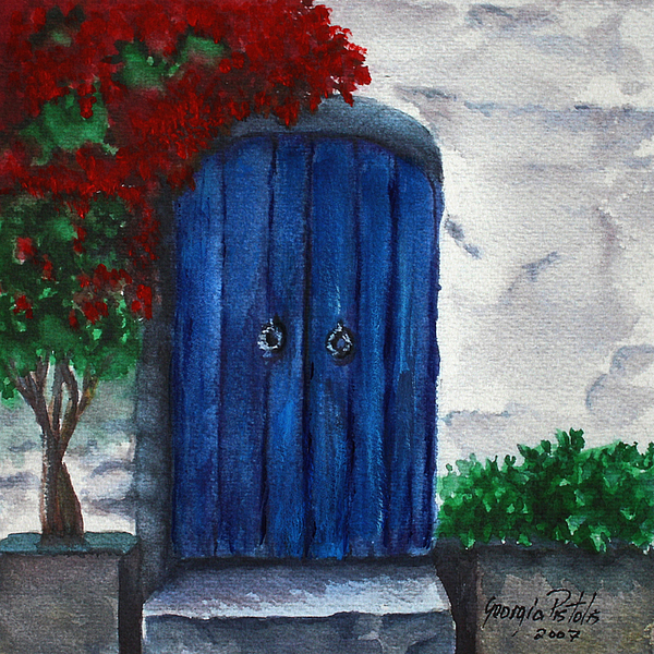 600x600 Blue Door Painting By Georgia Pistolis - Blue Door Painting
