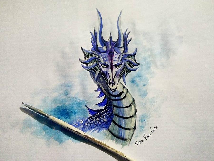 900x675 Blue Dragon Painting By Deea Vangore - Blue Dragon Painting