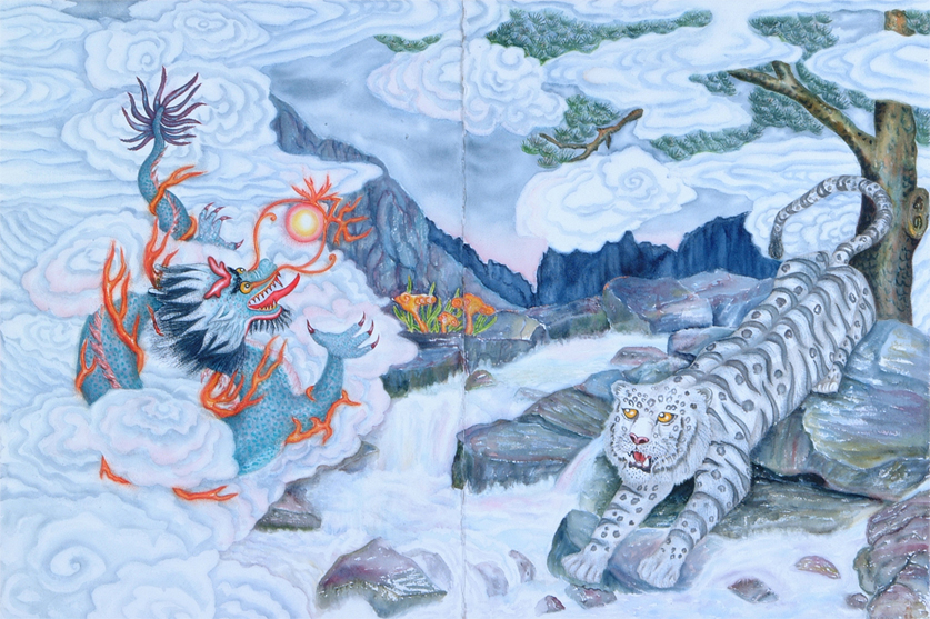 837x557 Blue Dragon White Tiger Soma Han - Blue Dragon Painting