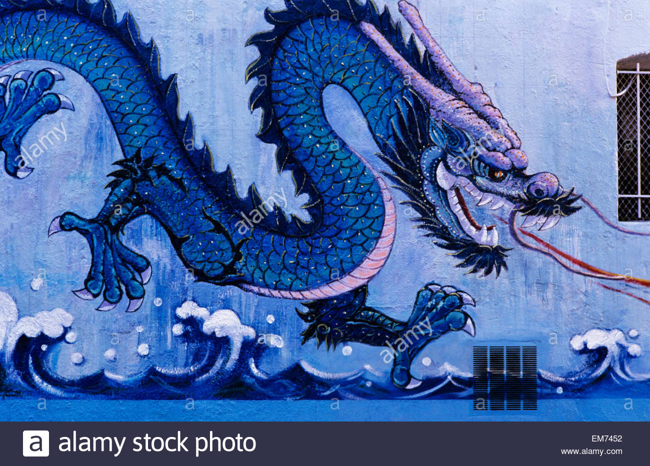 1300x932 California, San Francisco, Blue Dragon Painting On Exterior Wall - Blue Dragon Painting