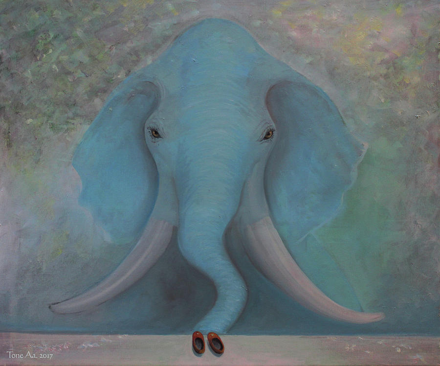 900x748 Blue Elephant Painting By Tone Aanderaa - Blue Elephant Painting