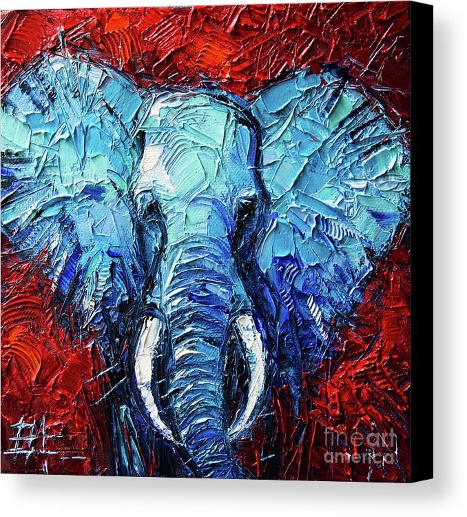 678x750 Blue Elephant Palette Knives Impasto Abstract Oil Painting Canvas - Blue Elephant Painting