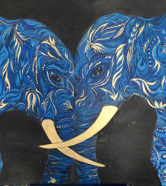 533x600 Blue Elephants Ana Kuni - Blue Elephant Painting