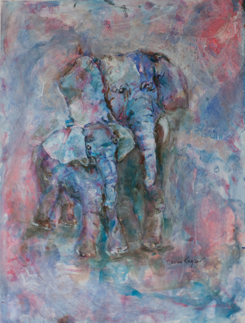 485x640 Caren Keyser Artwork Blue Elephants Original Painting Acrylic - Blue Elephant Painting