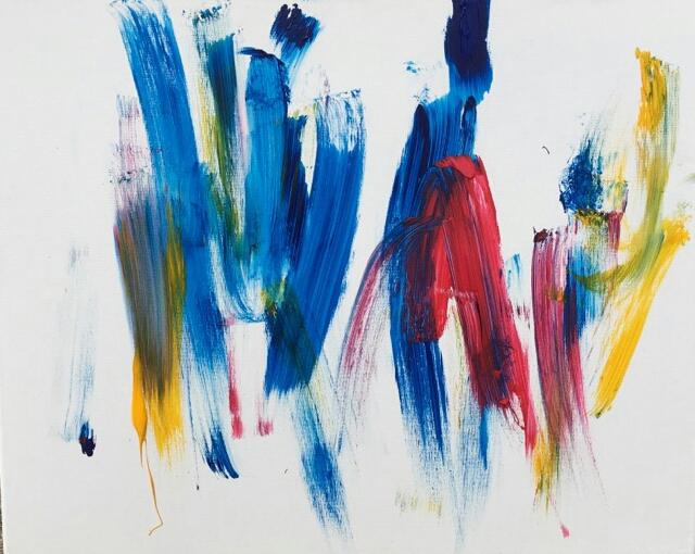 640x510 Elephant Painting Red, Yellow, Blue Amp White - Blue Elephant Painting