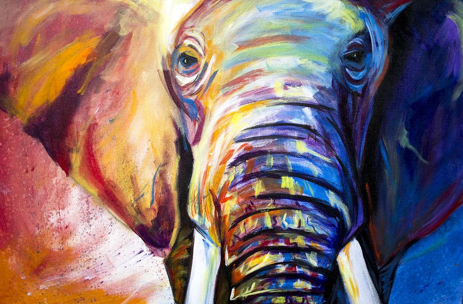 900x591 Elephant Painting By Michael Whitlark - Blue Elephant Painting