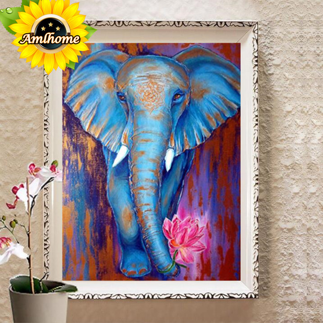 640x640 New 5d Diy Handmade Room Decal Diamond Painting Set Resin Lotus - Blue Elephant Painting