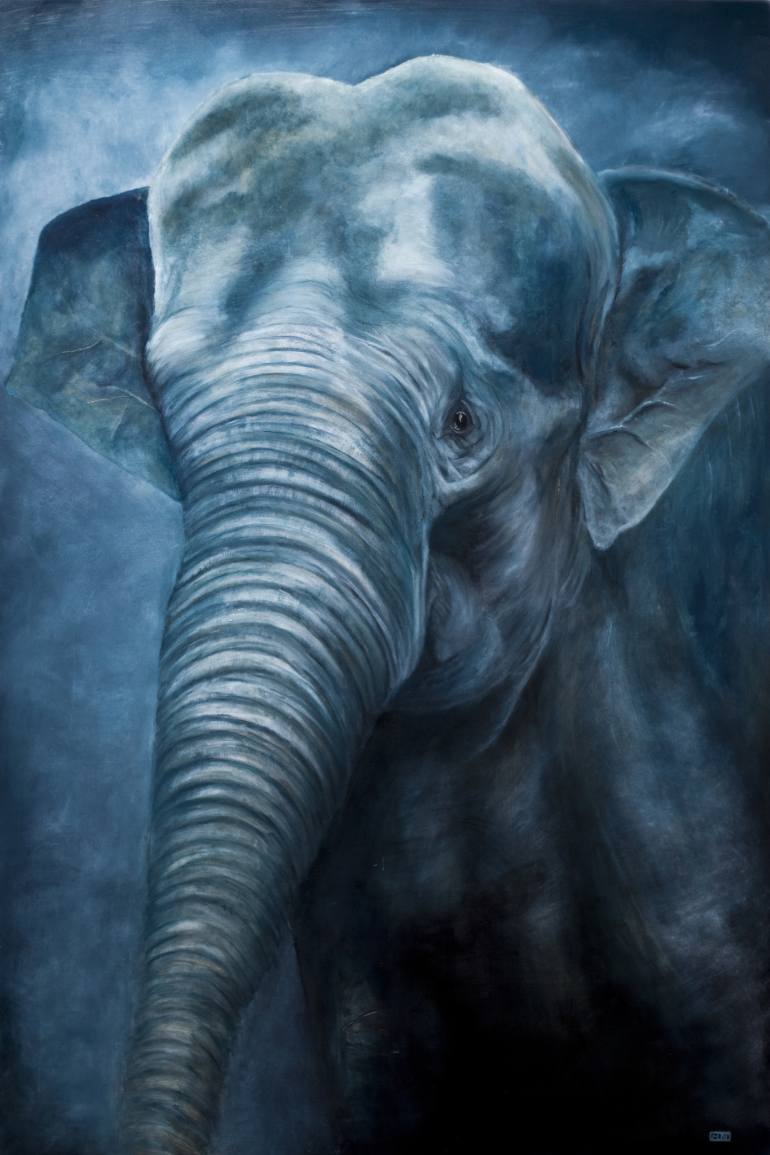 770x1155 Saatchi Art Baby Blue Elephant Painting By Julie Bond - Blue Elephant Painting
