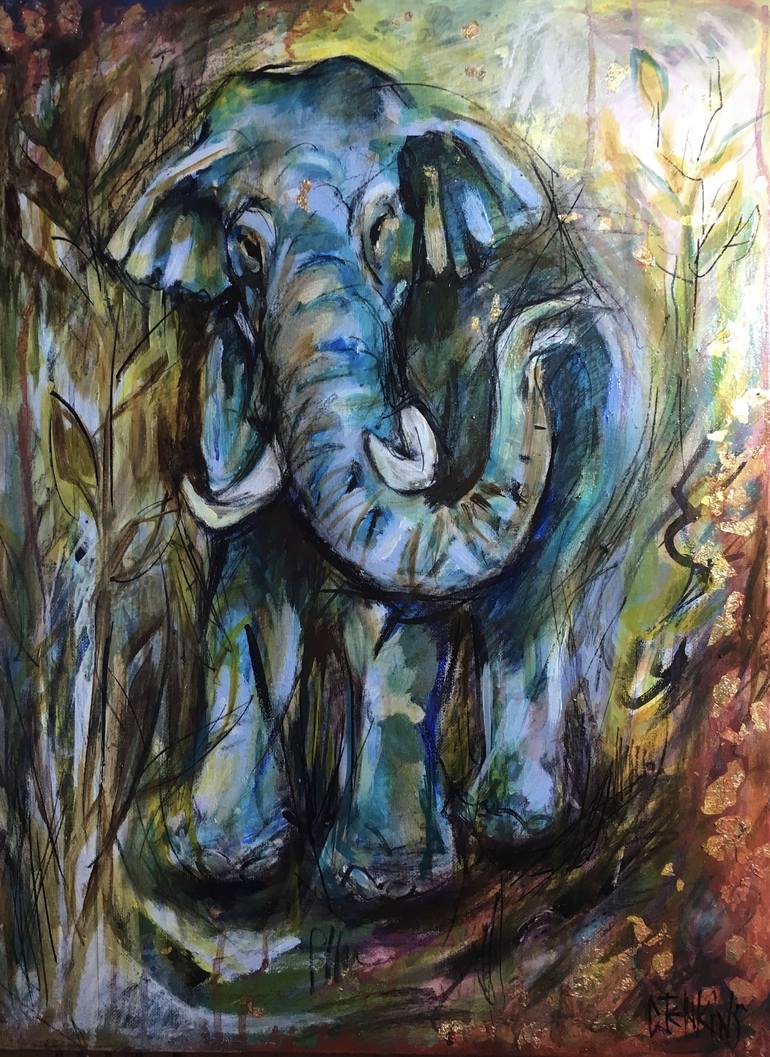 770x1057 Saatchi Art Blue Elephant Painting By Cheryl Jenkins - Blue Elephant Painting