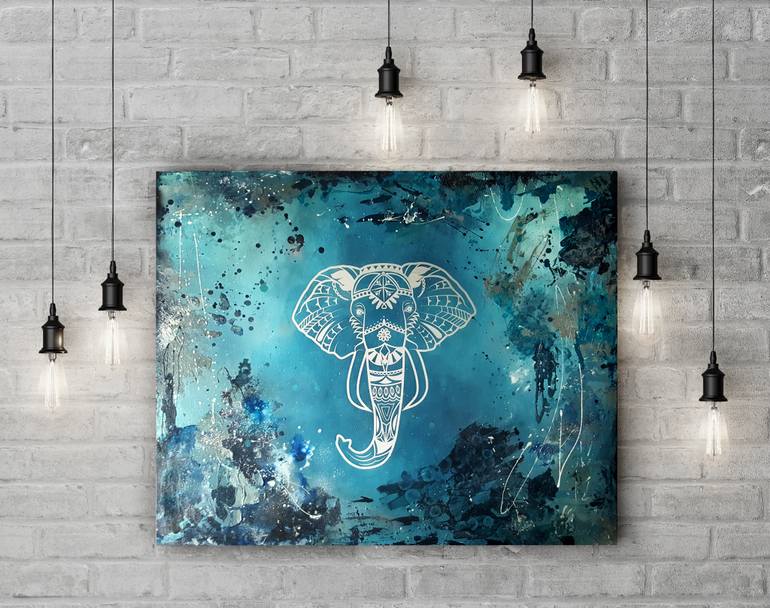 770x608 Saatchi Art Blue Elephant Painting By Franzi Jel - Blue Elephant Painting