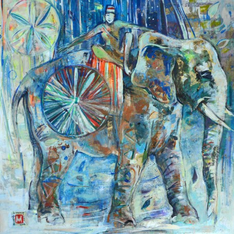 458x458 Unique Artwork Blue Elephant From The Artist Baubeau De - Blue Elephant Painting