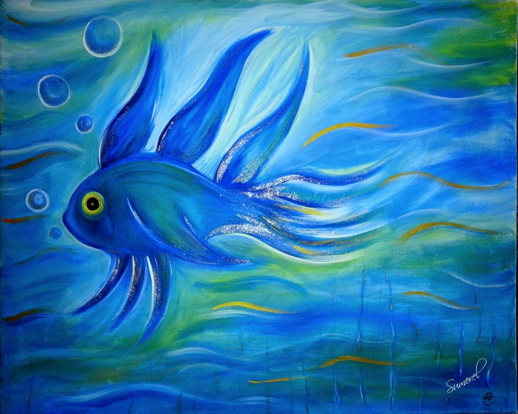 Blue Fish Painting at PaintingValley.com | Explore collection of Blue