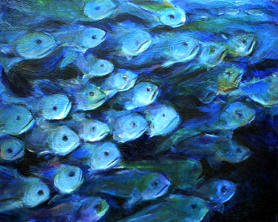 900x719 Blue Fish Painting By Nanci Cook - Blue Fish Painting