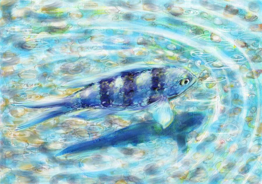 900x632 Blue Fish Painting By Yumi Kudo - Blue Fish Painting