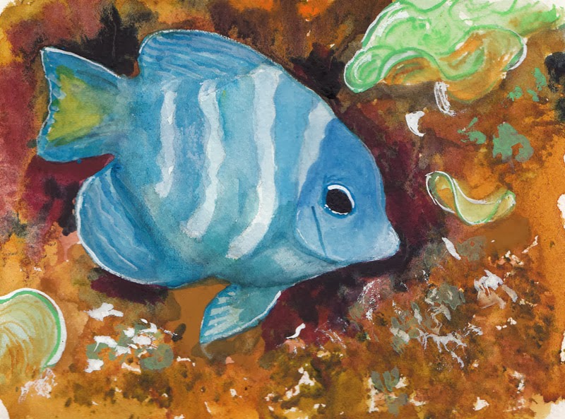 800x593 Bunny's Artwork Blue Fish Watercolor Painting - Blue Fish Painting