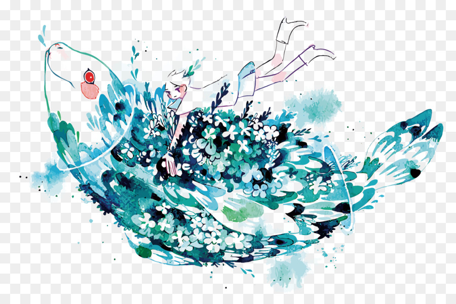 900x600 Graphic Design Watercolor Painting Illustrator Illustration - Blue Fish Painting