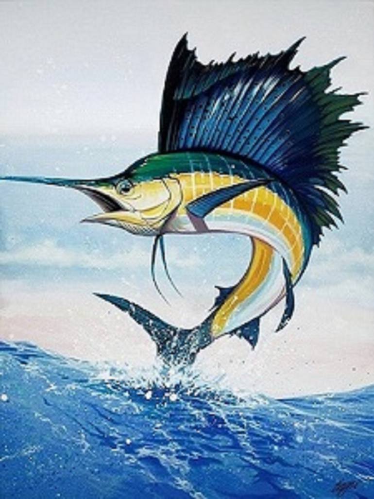 770x1027 Saatchi Art Blue Sail Fish Painting By Clint Eagar - Blue Fish Painting