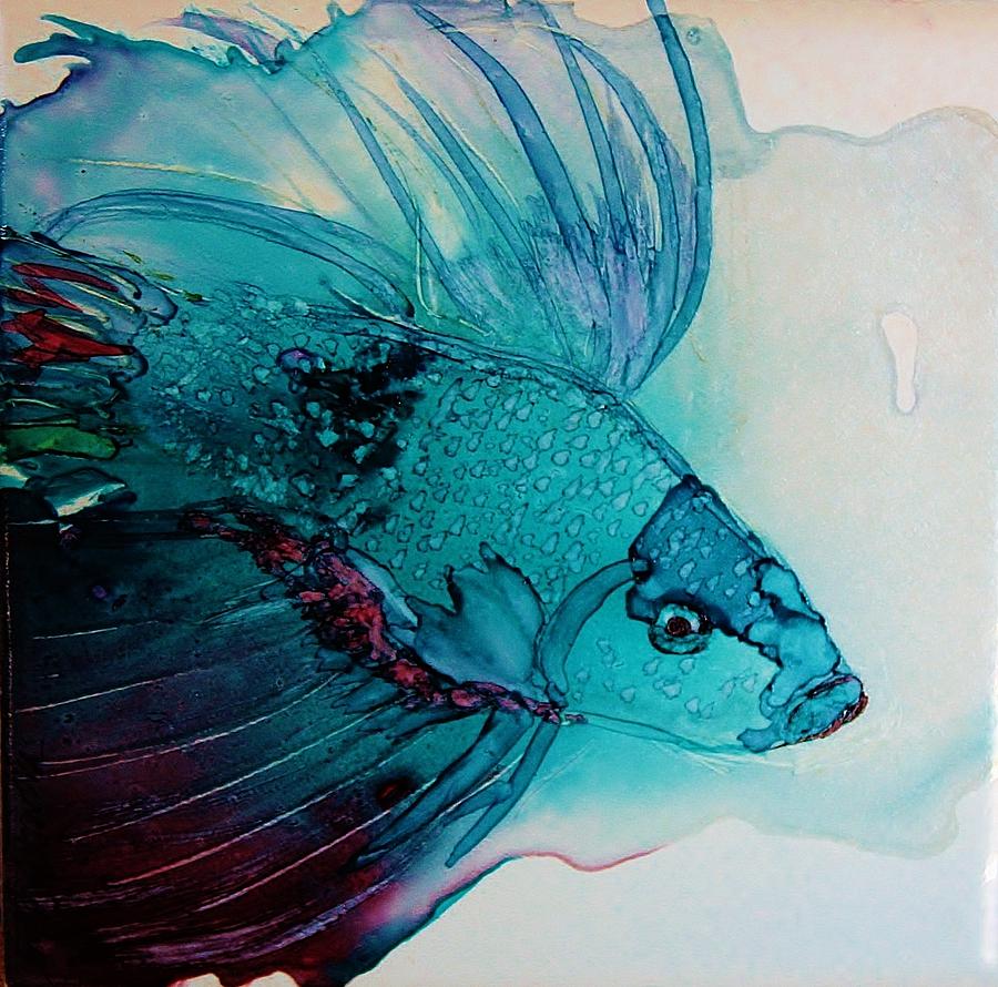900x890 Betta Dragon Fish Painting By Marcia Breznay - Blue Fish Painting
