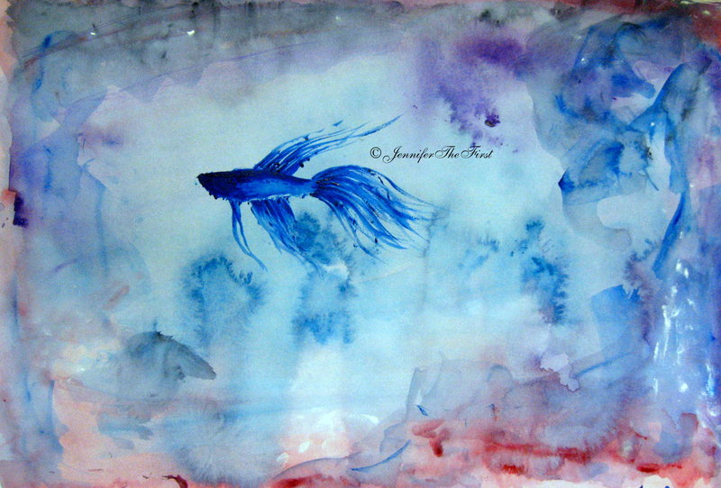 800x542 Betta Fish Painting Ii By Jenniferthefirst - Blue Fish Painting