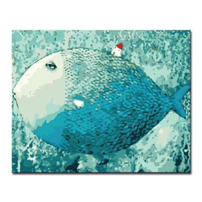 700x700 Big Blue Fish Small House - Blue Fish Painting