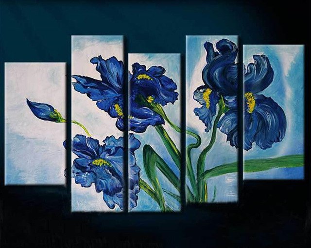 640x512 Handpainted Acrylic Floral Paintings Modern Home Decor Wall Art - Blue Floral Painting