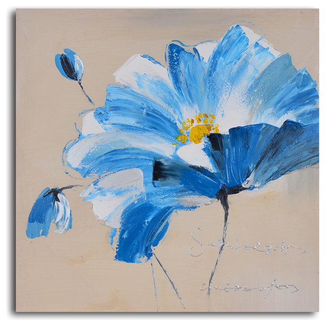 640x640 Heart Of Gold Floral Hand Painted Canvas Art - Blue Floral Painting