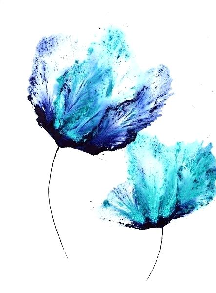443x600 Large Blue Wall Art Blue Wall Art Large Flower Painting On Paper X - Blue Floral Painting