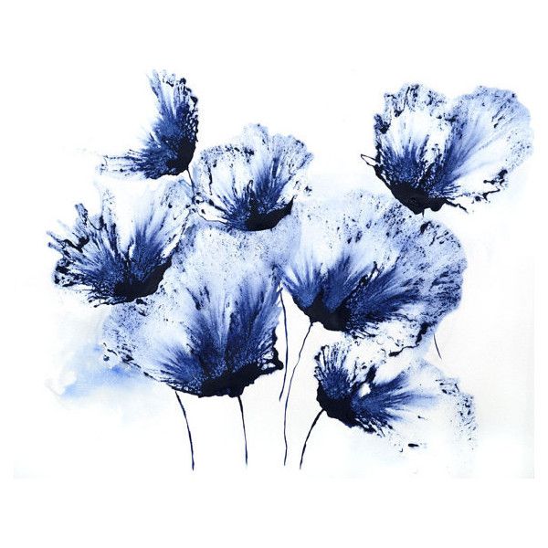 600x600 Navy Blue Art Large Abstract Painting Print Art In Watercolor - Blue Floral Painting