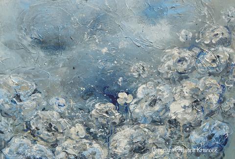 480x325 Original Art Abstract Blue Grey Floral Painting Flowers - Blue Floral Painting